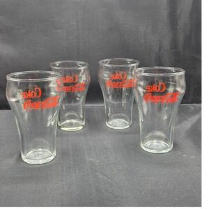 Set of 4 Vintage Clear COKE Coca-Cola Glasses Red Lettering 12oz
